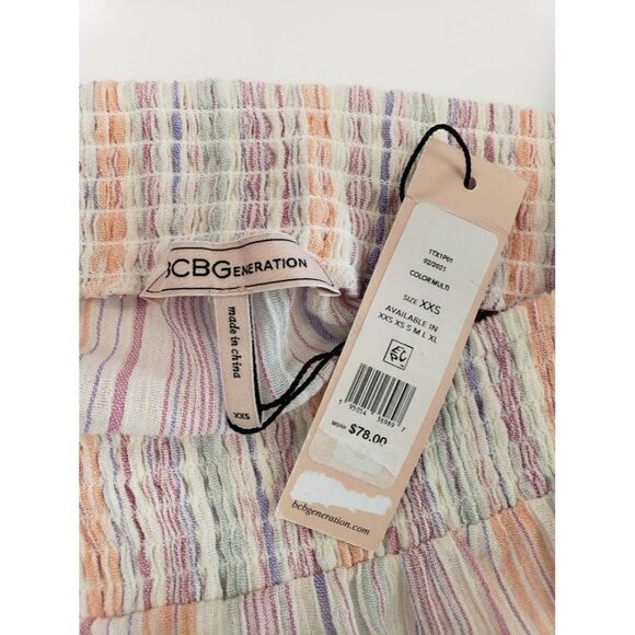 BCBGeneration Cotton Blouse Top Women's XXS 2XS White Green Purple Long-Sleeve - Picture 4 of 12